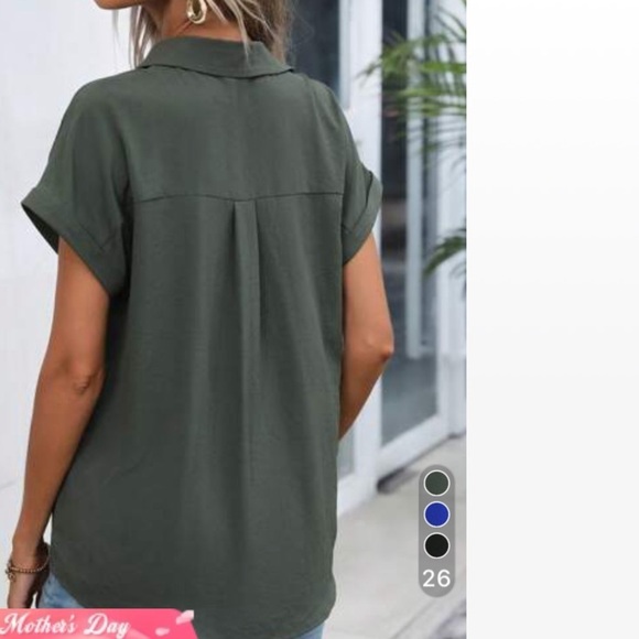 Rolled cuff short sleeve button up shirt work wear business casual olive green - Picture 2 of 3